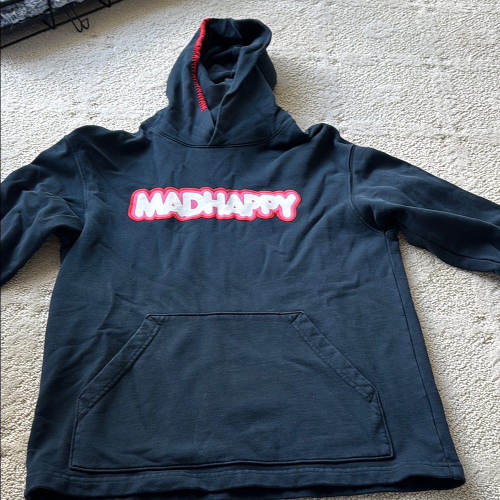 Madhappy navy Hoodie with Vibrant Red Logo